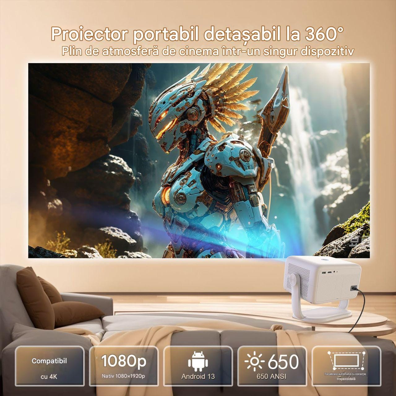 Videoproiector LED CRZ cu Android Focalizare Automata Ocolire Obstacol 10 videoproiector led android 10