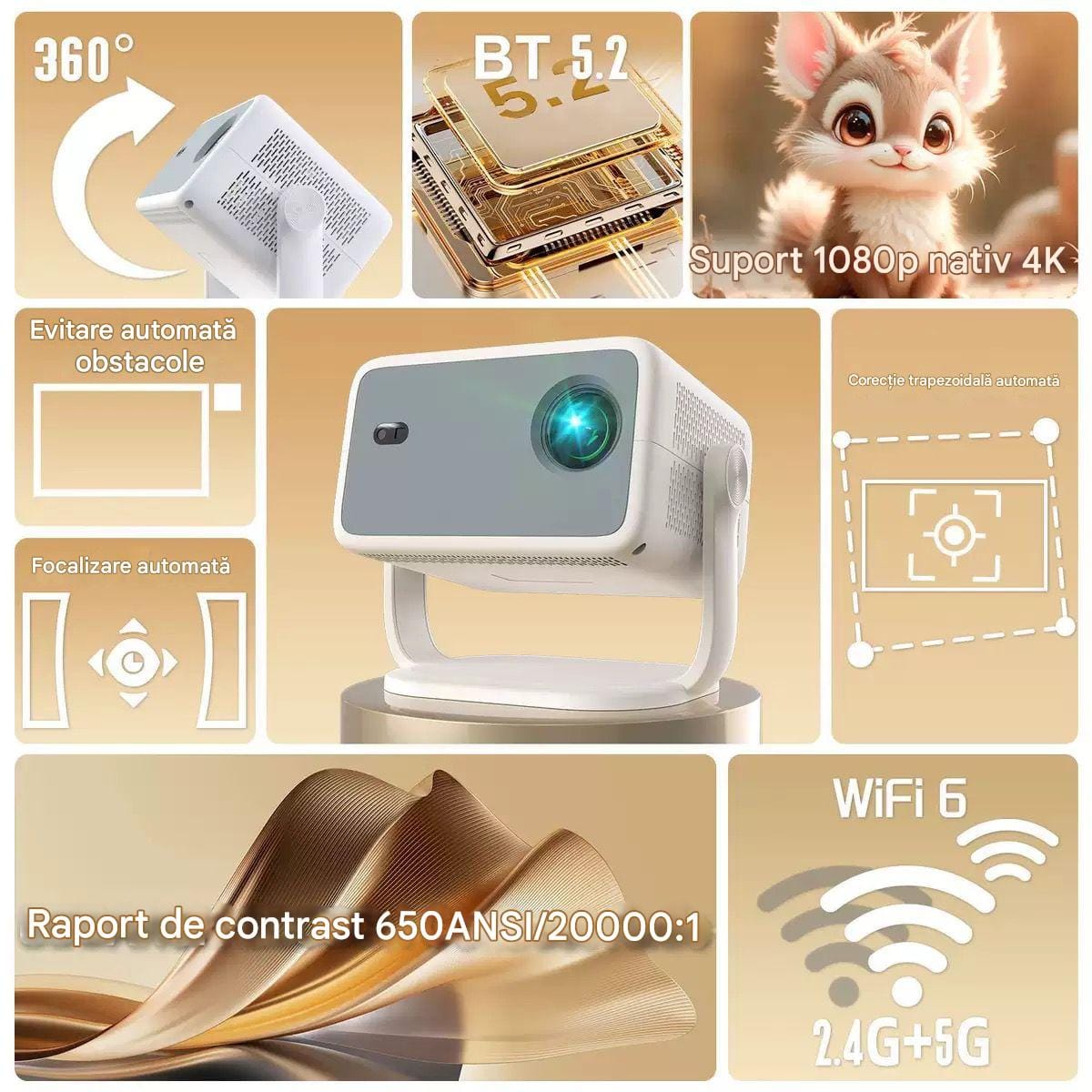 Videoproiector LED CRZ cu Android Focalizare Automata Ocolire Obstacol 13 videoproiector led android 14