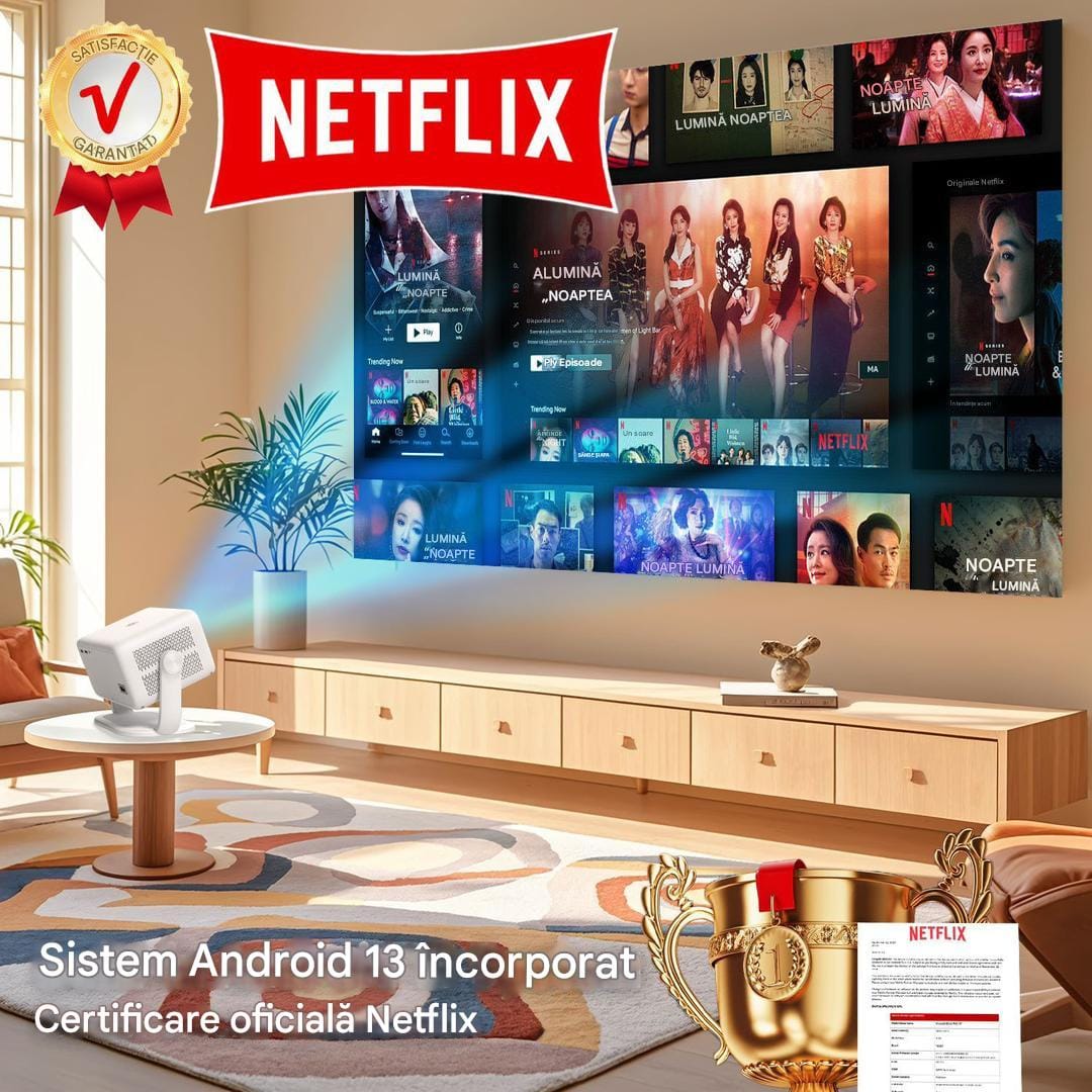 Videoproiector LED CRZ cu Android Focalizare Automata Ocolire Obstacol 7 Videoproiector Netflix