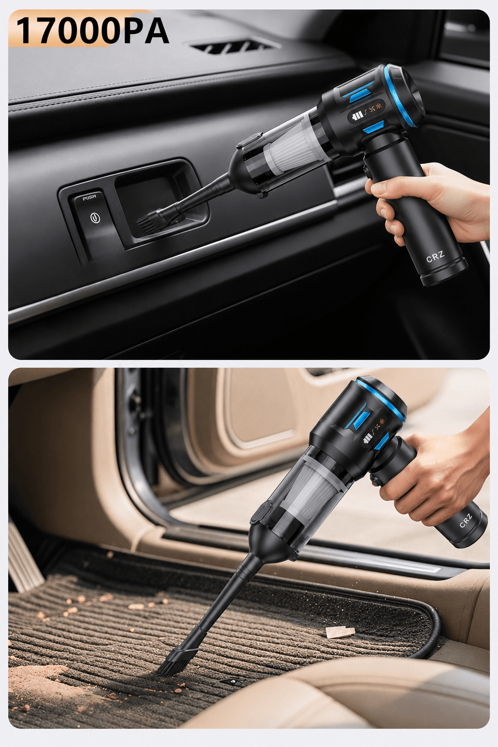 Aspirator Portabil CRZ 4 in 1 Auto sau Casa , Baterie 9600mAh, 17.000PA Aspirator auto CRZ