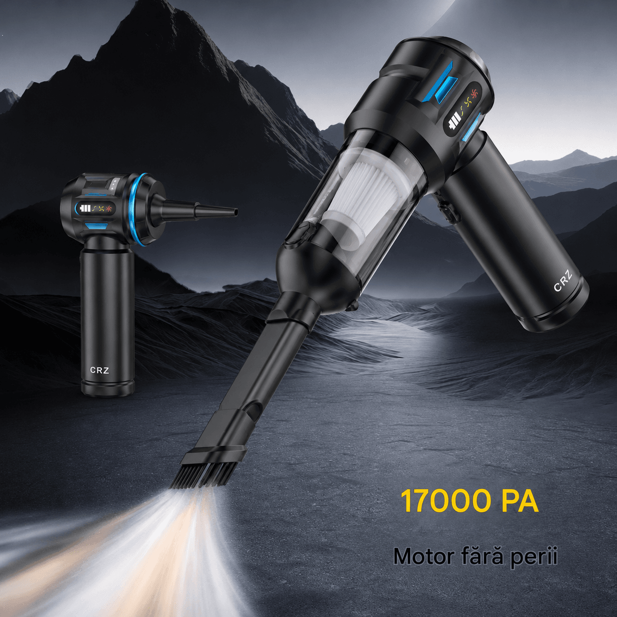 Aspirator Portabil CRZ 4 in 1 Auto sau Casa , Baterie 9600mAh, 17.000PA Aspirator auto portabil CRZ