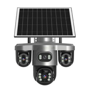 Camera supraveghere 4 Lentile 10X Zoom Incarcare Solara ULTRA HD 8MP, PTZ, Conexiune 4G cu Panou Solar si Rezistenta la apa IP66