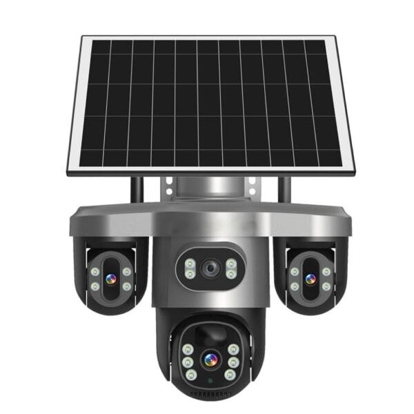 Camera supraveghere 4 Lentile 10X Zoom Incarcare Solara ULTRA HD 8MP, PTZ, Conexiune 4G cu Panou Solar si Rezistenta la apa IP66