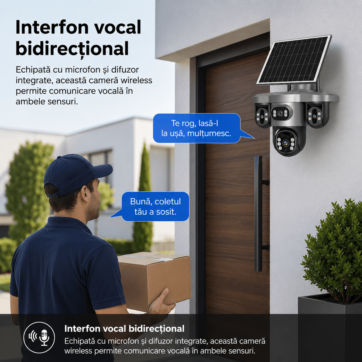 Camera supraveghere 4 Lentile 10X Zoom Incarcare Solara ULTRA HD 8MP, PTZ, Conexiune 4G cu Panou Solar si Rezistenta la apa IP66