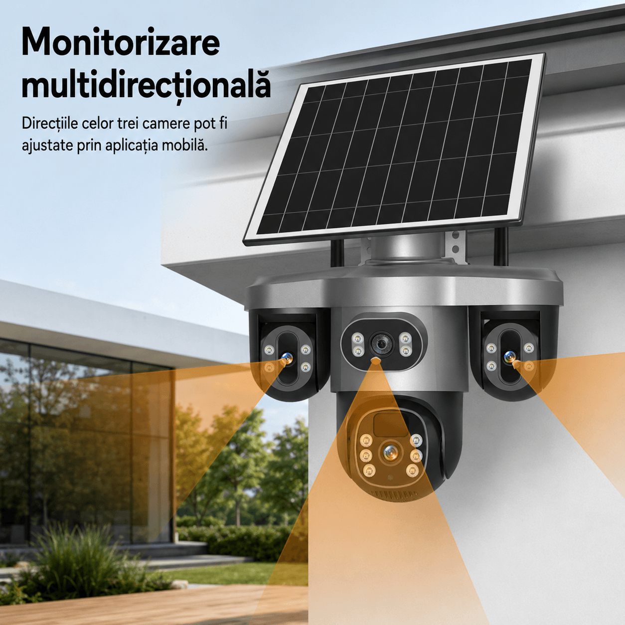 Camera supraveghere 4 Lentile 10X Zoom Incarcare Solara ULTRA HD 8MP, PTZ, Conexiune 4G cu Panou Solar si Rezistenta la apa IP66