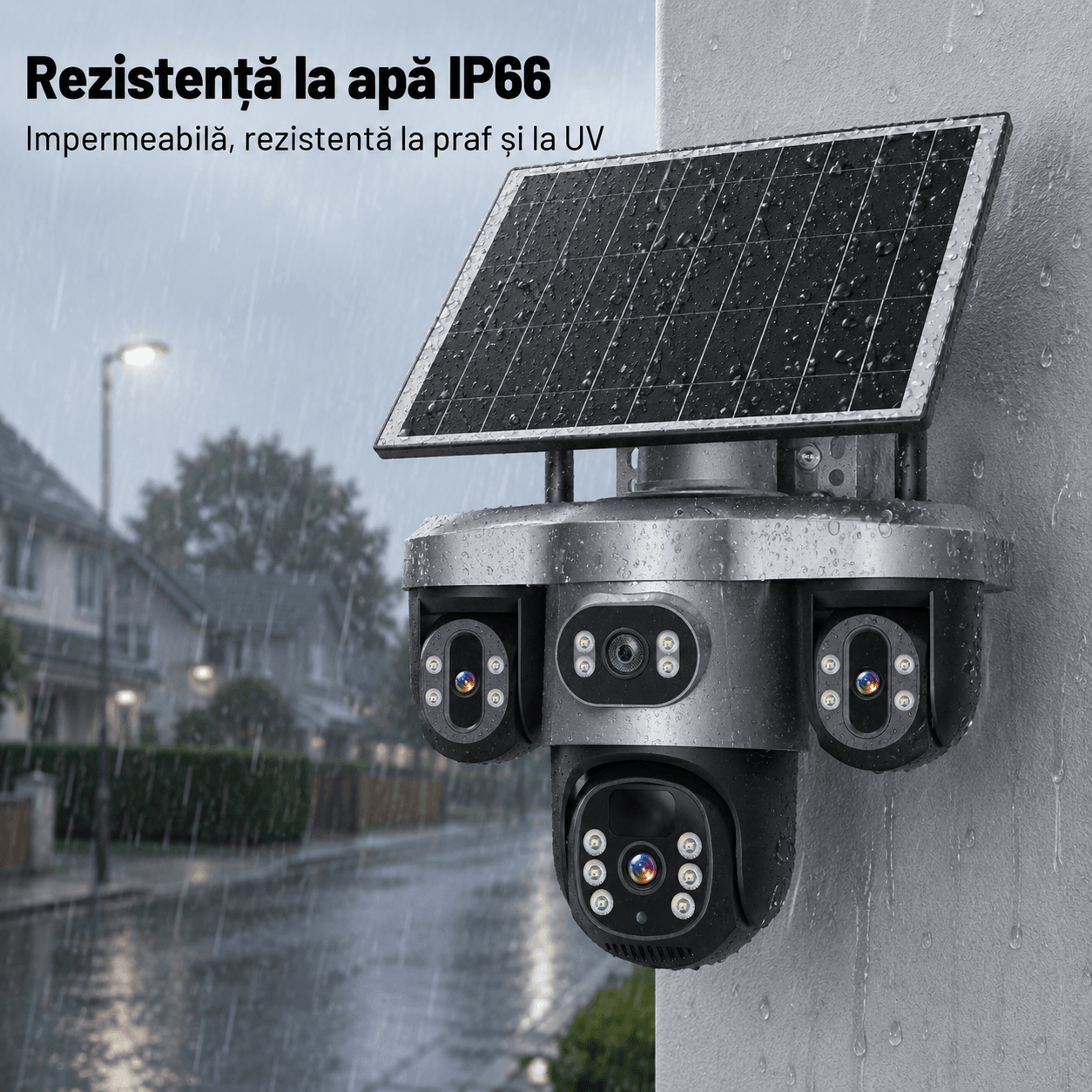 Camera supraveghere 4 Lentile 10X Zoom Incarcare Solara ULTRA HD 8MP, PTZ, Conexiune 4G cu Panou Solar si Rezistenta la apa IP66