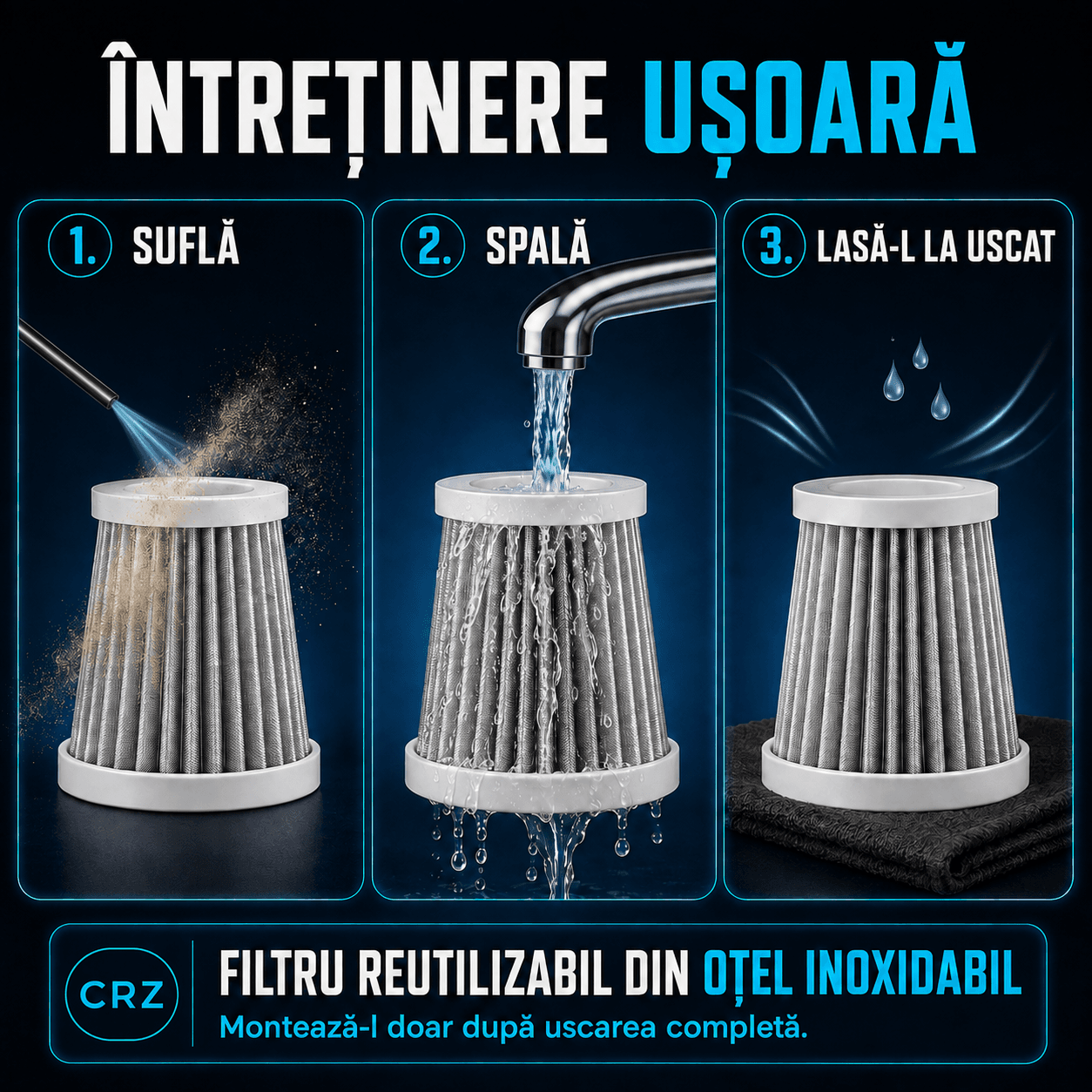 Aspirator Auto Portabil CRZ 4 in 1, Baterie 9600mAh , 17.000PA Aspirator Auto Portabil CRZ 4 in 1, Baterie 9600mAh , 17.000PA
