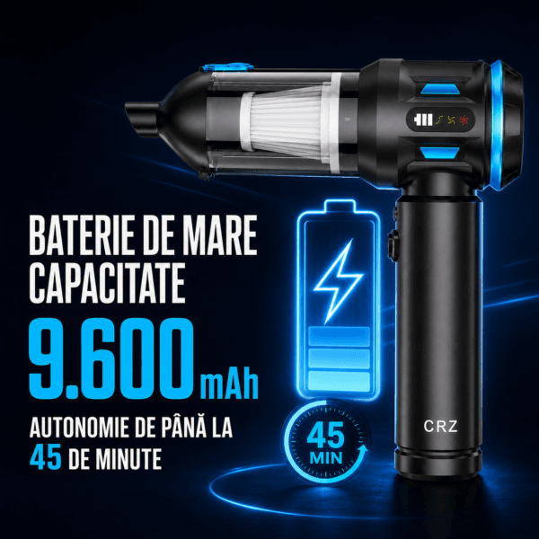 Aspirator Auto Portabil CRZ 4 in 1, Baterie 9600mAh , 17.000PA